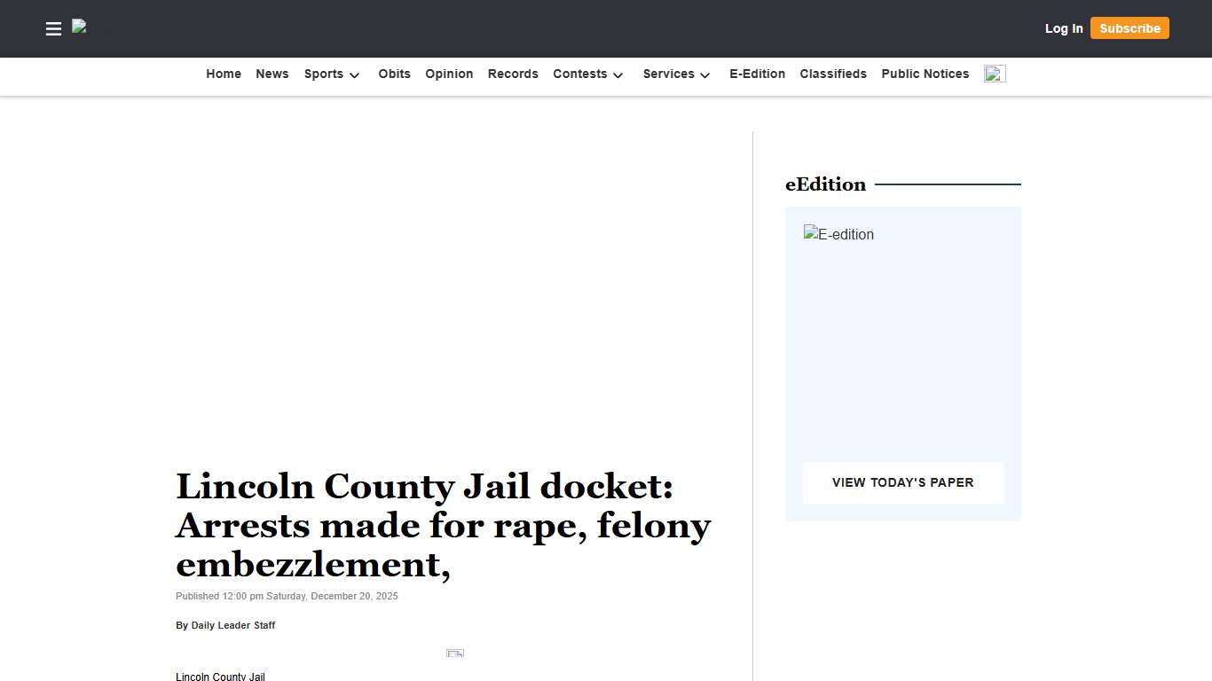 Lincoln County Jail docket: Arrests made for rape, felony embezzlement, Daily Leader