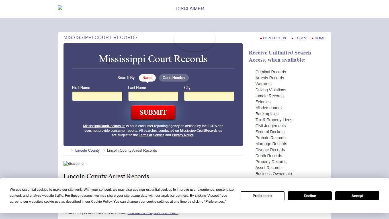 Lincoln County Arrest Records MississippiCourtRecords.us